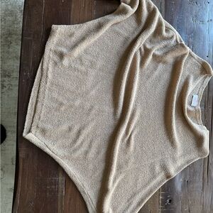 Pink Lily Off-the-Shoulder Oversized Knit Sweater in Tan